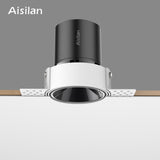 Aisilan LED recessed downlight frameless 30° adjustable anti-glare detachable bedroom corridor white black built in spot light