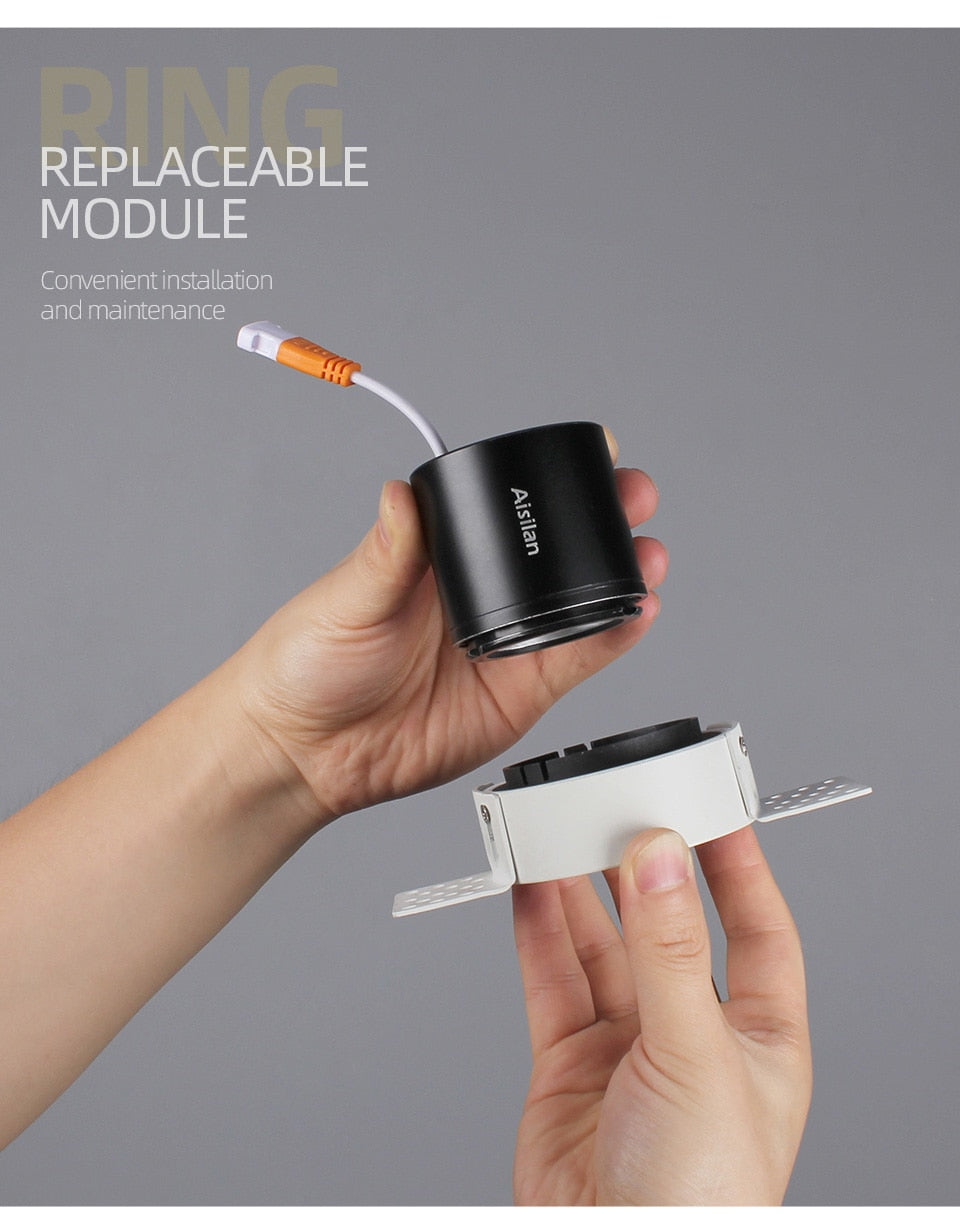 Aisilan LED recessed downlight frameless 30° adjustable anti-glare detachable bedroom corridor white black built in spot light