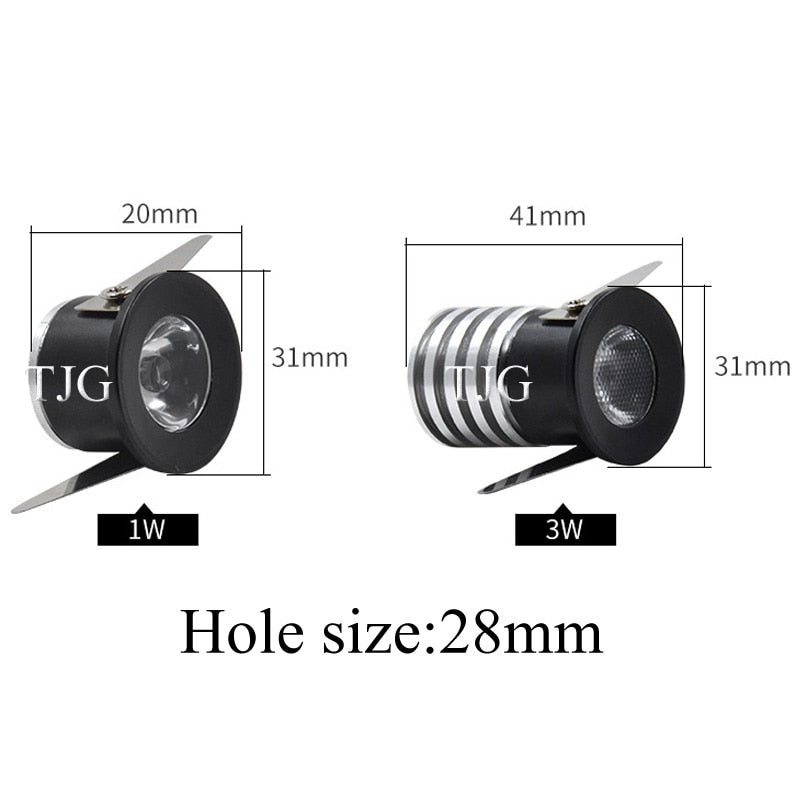 Super small LED Downlight Ressessed in LED Spot light 1W 3W 110V 220V For indoor Store counter Home kitchen Lighting