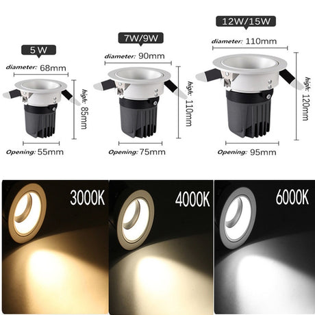 Led spotlight deep anti-glare without main light commercial embedded downlight wall washer for living room 5W 7W 9W 12W 15W COB ceil