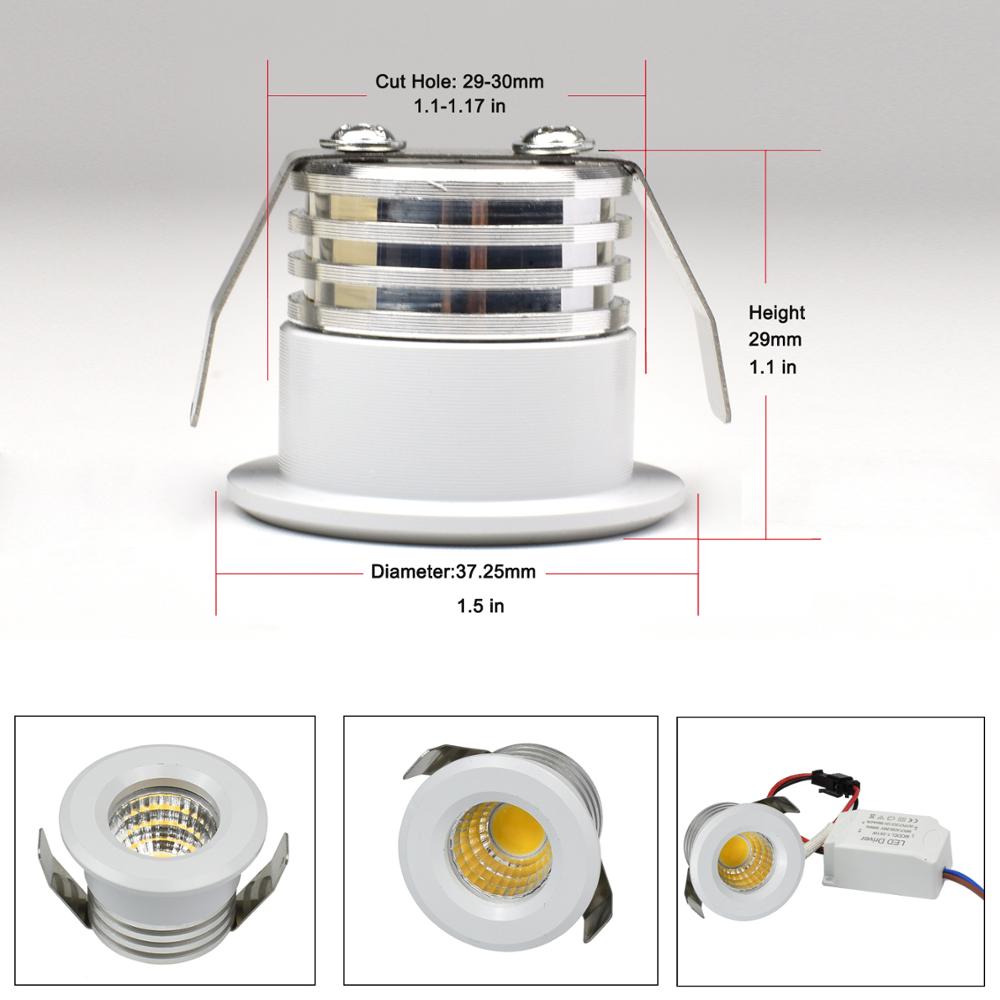 Mini LED Spot Downlights COB AC12V 3W Light For Ceiling Cabinet Chowcase Loft Decorations Cut Out 29-30mm