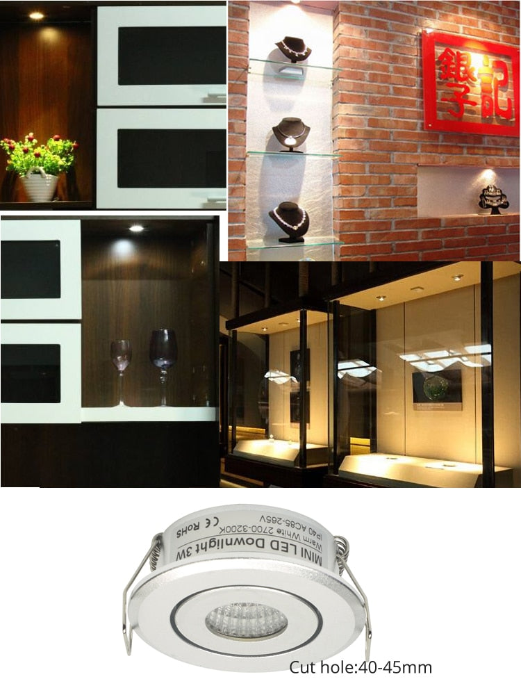 Mini 1W 3W 10pcs Silver Aluminum Spot LED Downlight Receesed Ceiling Light Small Size Cut 40-45mm