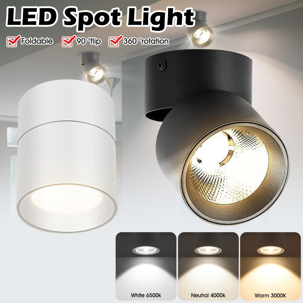 LED Spot Light Focus Ceiling Spotlight Foldable Surface Mounted Downlights Adjustable Angle Indoor Lighting for Home Shop Window