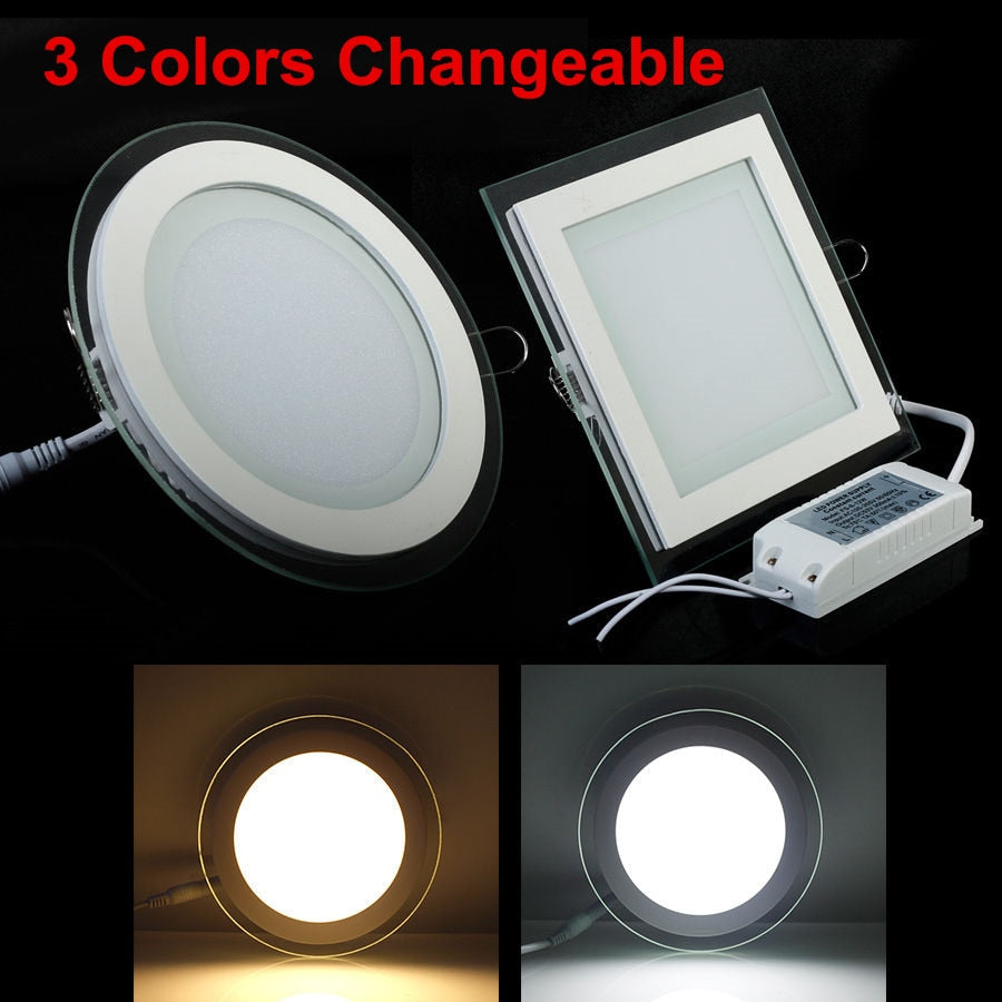 LED Panel Downlight 3 Colors Changeable Square/Round Glass Panel Lights High Brightness Ceiling Recessed Lamps For Home