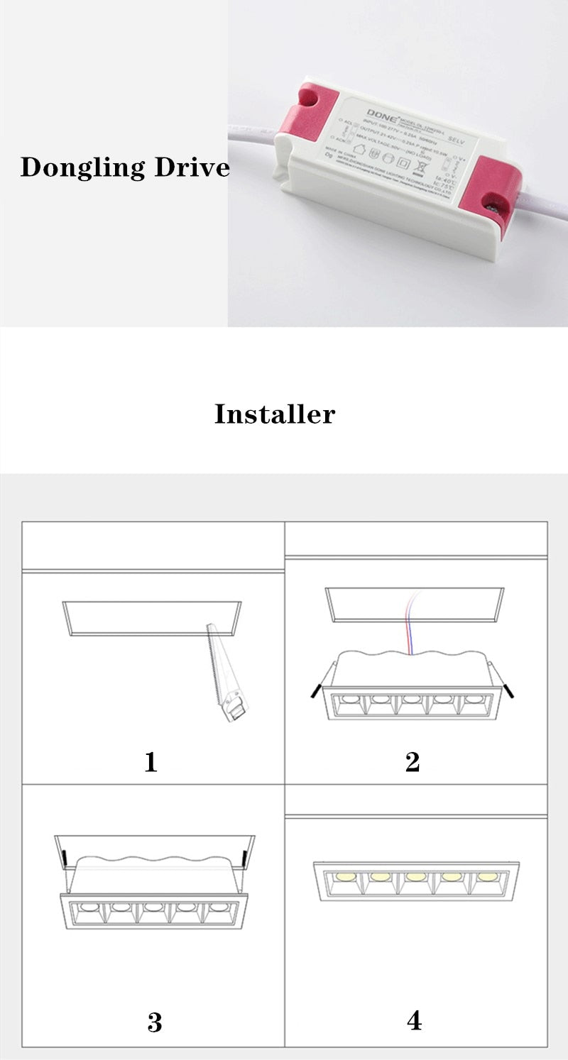 Square Recessed Dimmable LED Downlights 2W 4W 6W 10W 20W 30W COB LED Ceiling Lamp AC110V~220V LED Wall Spot Lights Indoor Lighting