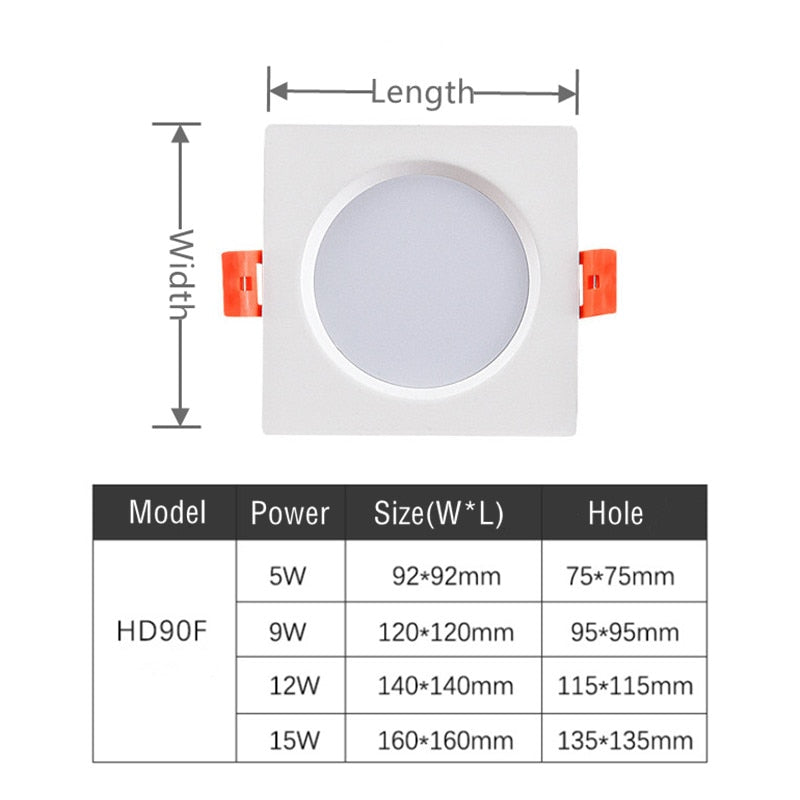 Dimmable SMD Recessed Led AC110/220V Downlight Square  2835 Spotlight 18W 24W 30W AC85-265V Ceiling Lamp For Indoor Lighting
