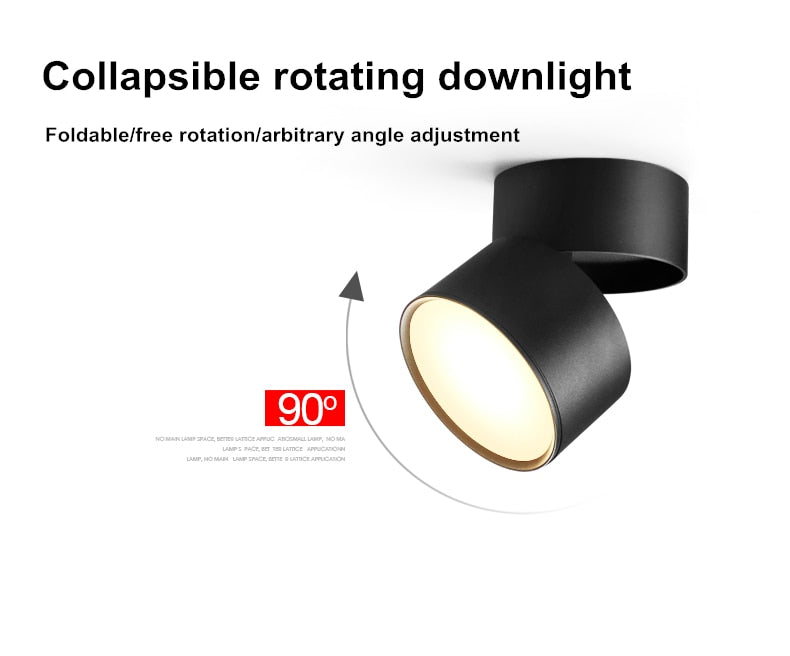 Dimmable and rotatable folding ceiling light 7W 12W 18W AC85V-285V LED surface mounted downlight astigmatism track light