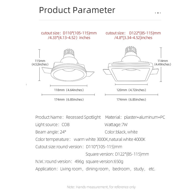 Aisilan led square round borderless recessed downlight embedded gypsum lamp ceiling spotlight for household living room aisle