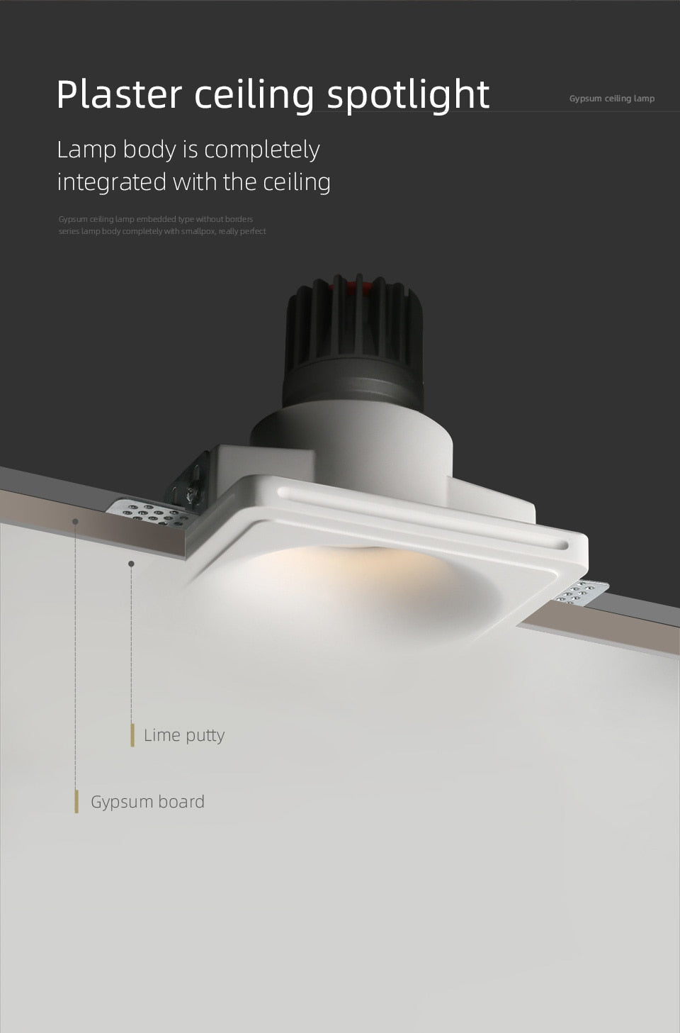 Aisilan led square round borderless recessed downlight embedded gypsum lamp ceiling spotlight for household living room aisle