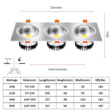 DBF High CRI 3 Heads Square LED Recessed Downlight Dimmable 15W 21W 30W 36W Ceiling Spot Light 3000K/4000K/6000K Home Decoration