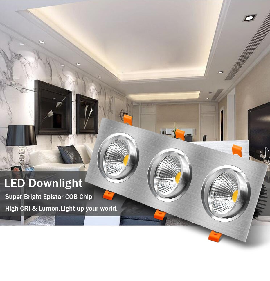 DBF High CRI 3 Heads Square LED Recessed Downlight Dimmable 15W 21W 30W 36W Ceiling Spot Light 3000K/4000K/6000K Home Decoration