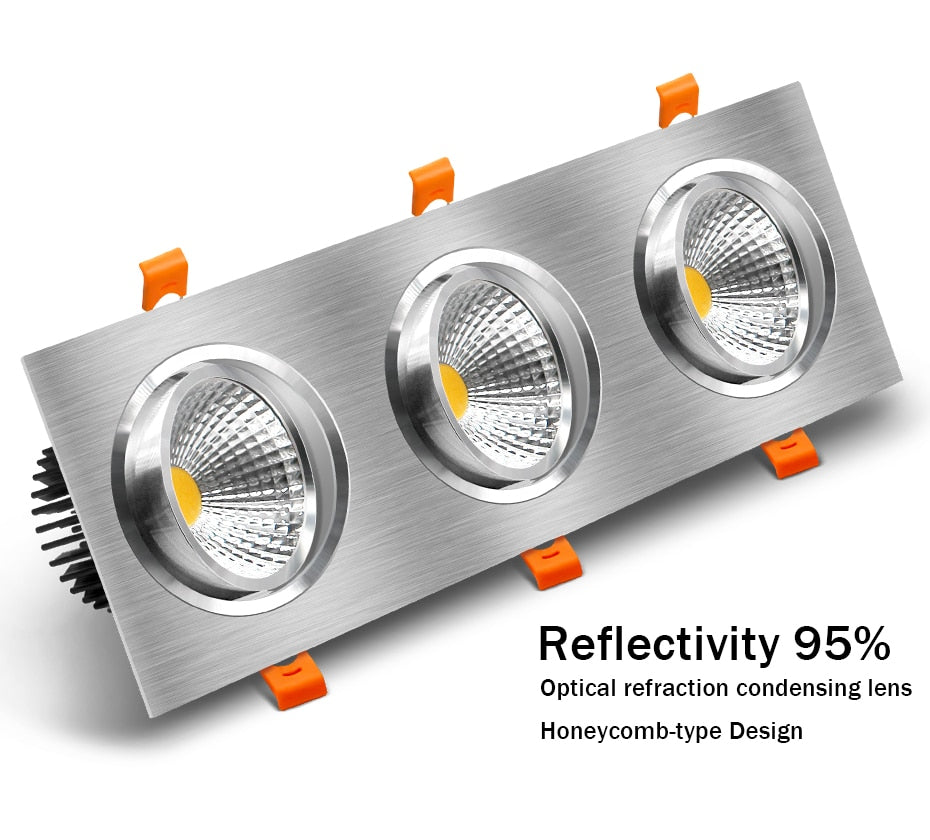 DBF High CRI 3 Heads Square LED Recessed Downlight Dimmable 15W 21W 30W 36W Ceiling Spot Light 3000K/4000K/6000K Home Decoration
