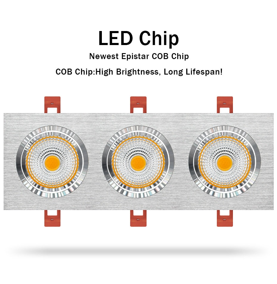 DBF High CRI 3 Heads Square LED Recessed Downlight Dimmable 15W 21W 30W 36W Ceiling Spot Light 3000K/4000K/6000K Home Decoration