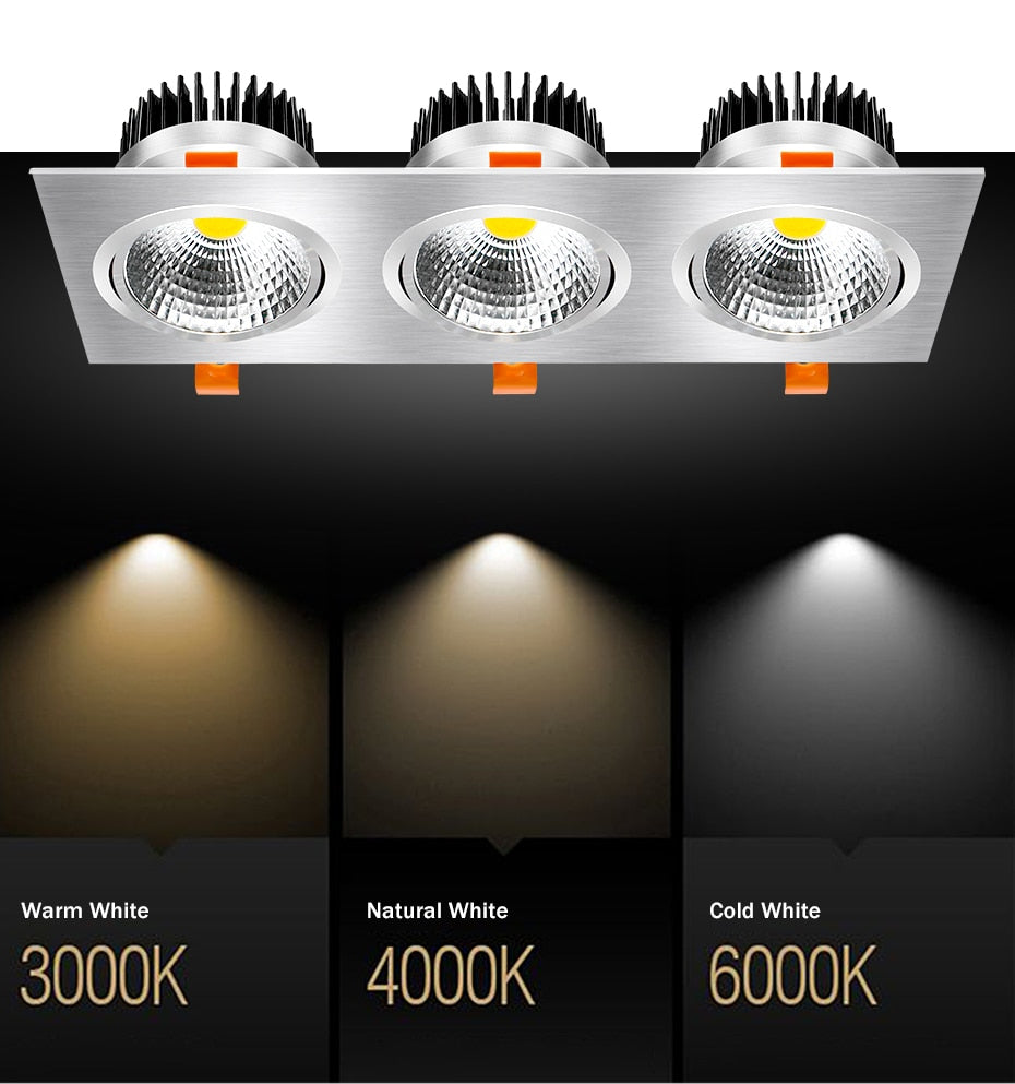 DBF High CRI 3 Heads Square LED Recessed Downlight Dimmable 15W 21W 30W 36W Ceiling Spot Light 3000K/4000K/6000K Home Decoration