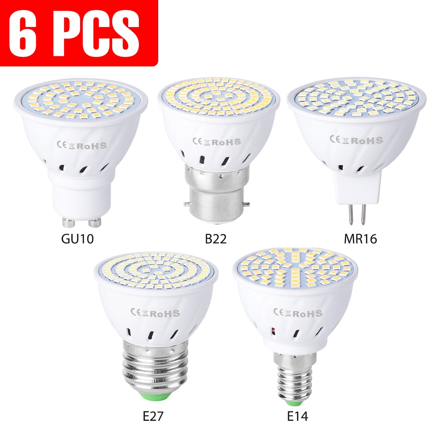 6PCS E27 Led Bulb GU10 Led Lamp E14 Corn Bulb 220V Spot Light MR16 Lampasa Led For Ampoule GU5.3 Home Spotlight B22 4W 6W 8W