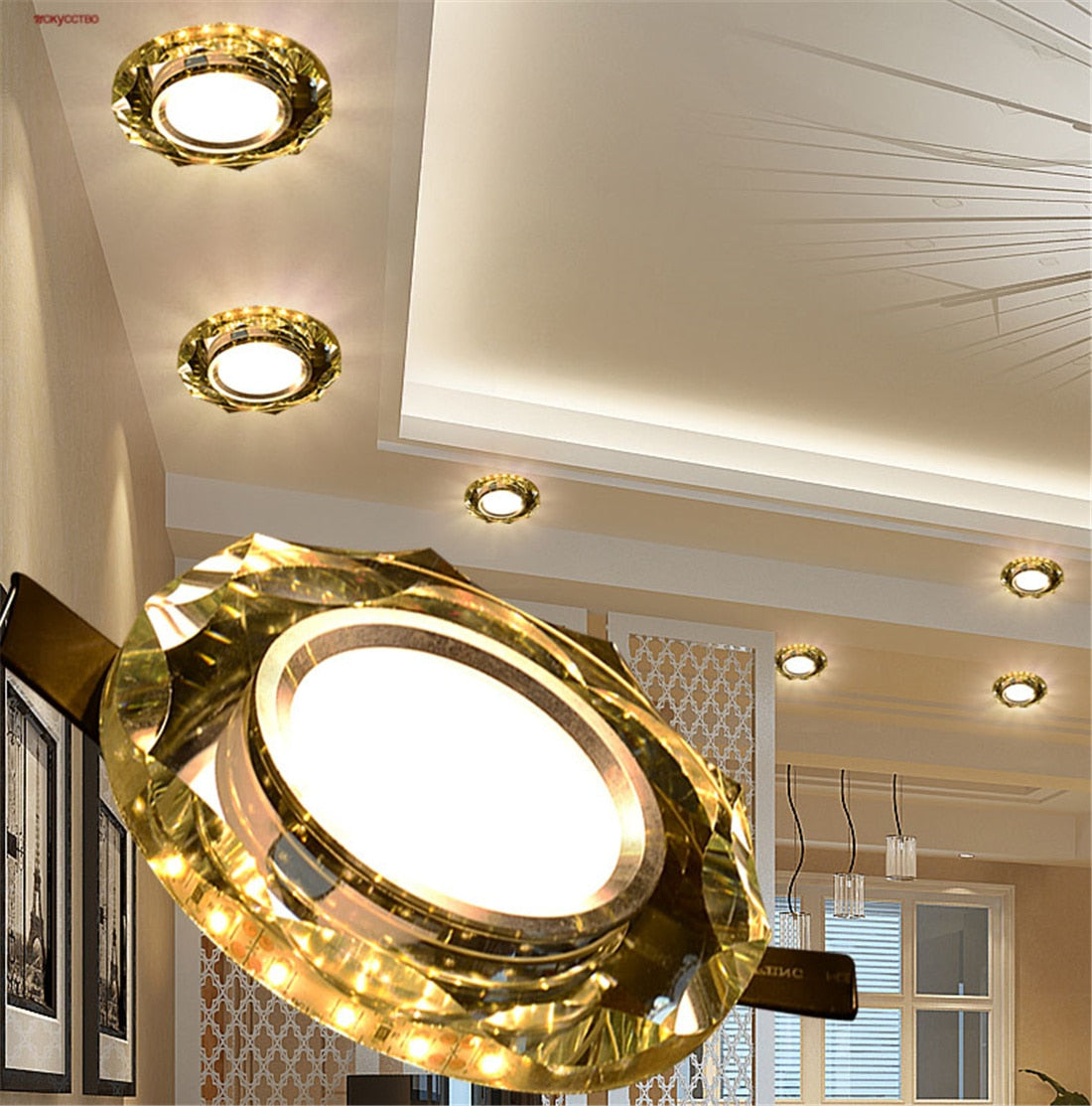European Luxury Crystal Gold Black White Led Downlight For Living Room Corridor 6 8Cm Hole Home Indoor Lighting Recessed Lamp