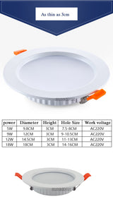 Driverless LED Recessed Downlight SMD 2835 5W 9W 12W 18W AC220V LED Ceiling Spot light Bedroom Indoor Lighting