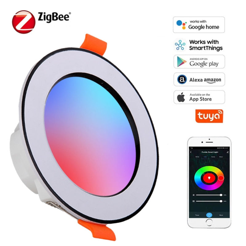 10W Zigbee RGB Smart Downlight Spot Light Dimmable LED Bulb Timer Voice Control Tuya Smart Life Works With Alexa Google Home