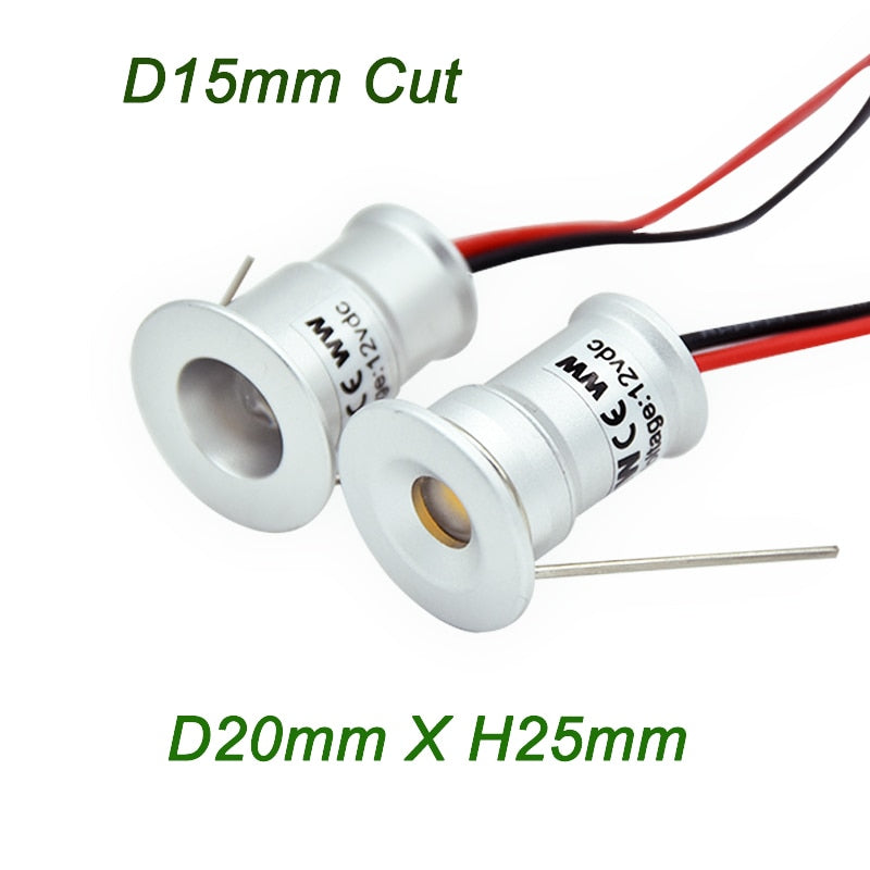 IP65 1W Mini LED Downlight DC 12V Kitchen Home Hotel Lighting D15mm Cut Recessed Ceiling Lamp for Wine Bedroom Cabinet Light
