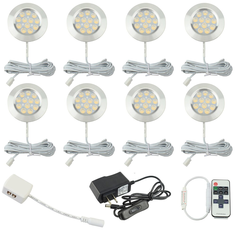 LED Under Cabinet Light Remote Control 8/6/4/3pcs Dimmable Puck Night Lamp Kit for Counter Cupboard Wardrobe Shelf Downlight