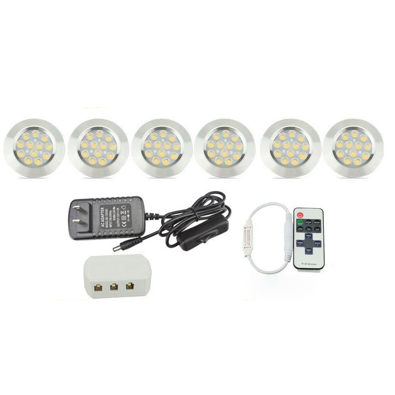 LED Under Cabinet Light Remote Control 8/6/4/3pcs Dimmable Puck Night Lamp Kit for Counter Cupboard Wardrobe Shelf Downlight