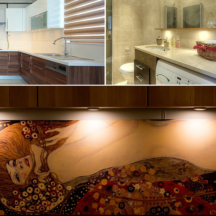 LED Under Cabinet Light Remote Control 8/6/4/3pcs Dimmable Puck Night Lamp Kit for Counter Cupboard Wardrobe Shelf Downlight