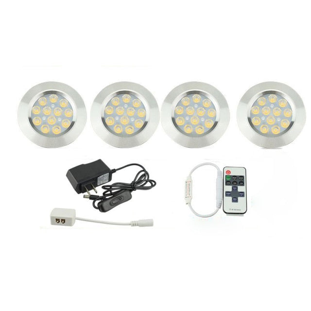LED Under Cabinet Light Remote Control 8/6/4/3pcs Dimmable Puck Night Lamp Kit for Counter Cupboard Wardrobe Shelf Downlight
