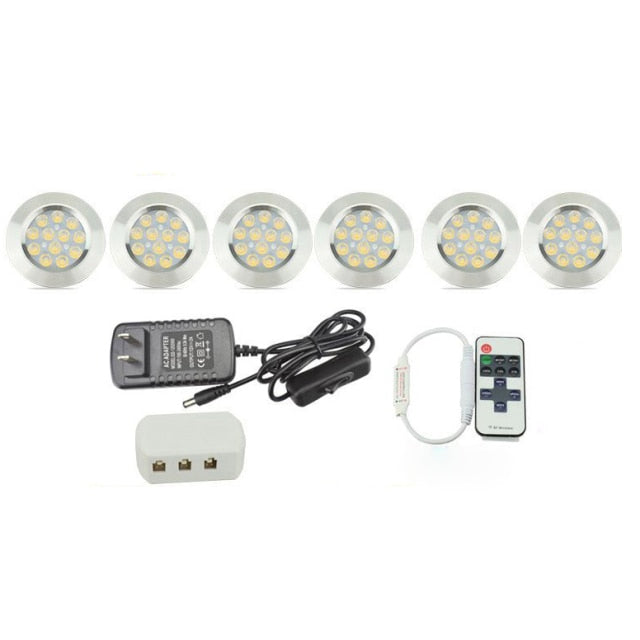 LED Under Cabinet Light Remote Control 8/6/4/3pcs Dimmable Puck Night Lamp Kit for Counter Cupboard Wardrobe Shelf Downlight