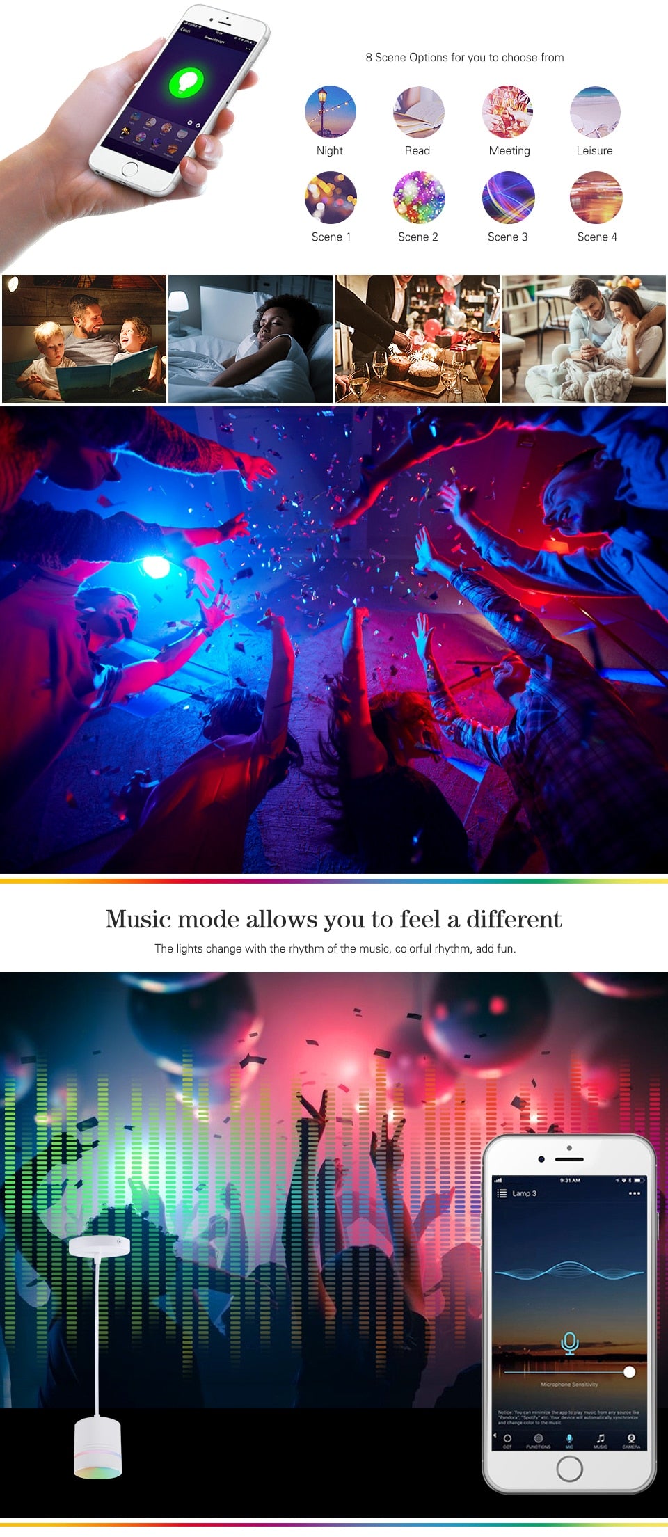 LED Smart Downlight Chandelier RGB+WW+CW Smart Life Tuya APP WiFi Voice Control Indoor Light 9W 110V-220V