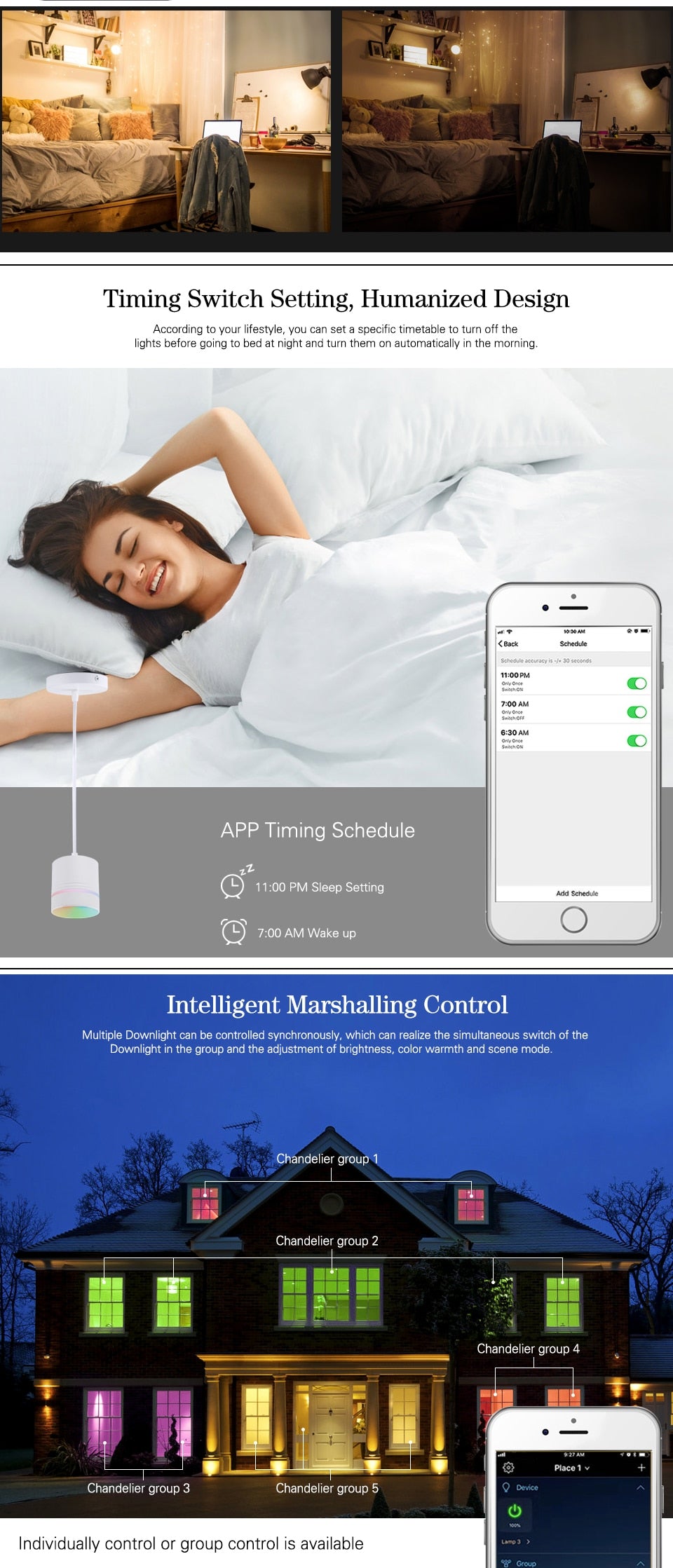 LED Smart Downlight Chandelier RGB+WW+CW Smart Life Tuya APP WiFi Voice Control Indoor Light 9W 110V-220V