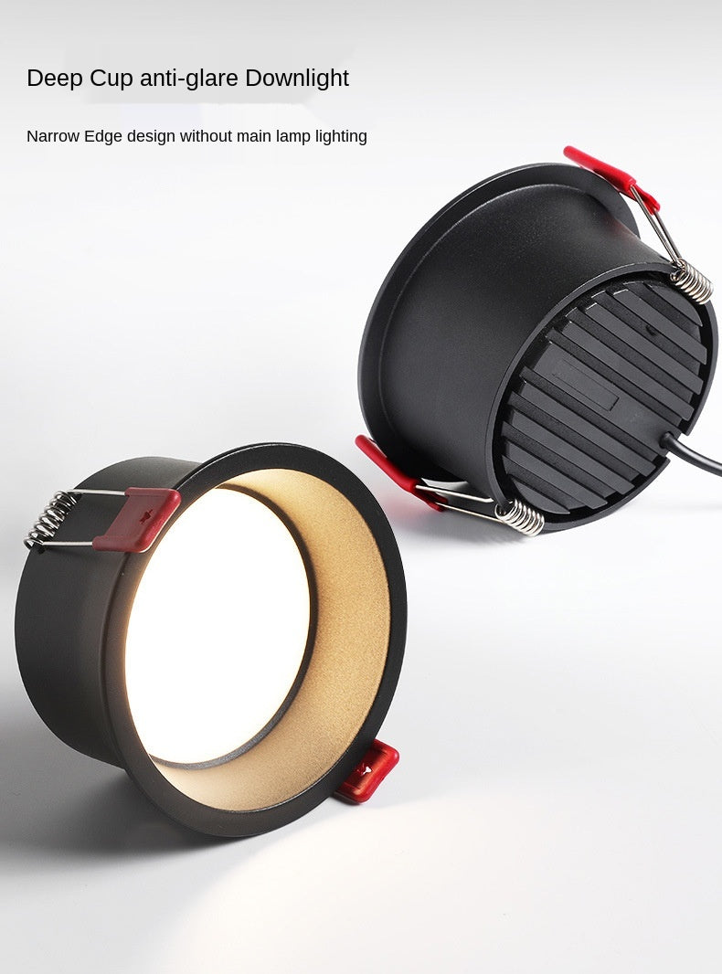 Downlight Hole Embedded Household Hotel Aisle Shop Commercial Narrow Edge Anti Glare Led Three Color Ceiling Downlight