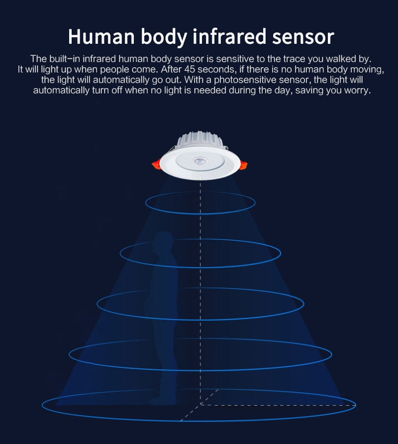 Motion PIR Sensor LED Downlight 3W 5W 7W 9W for Hallway Stairs Depot Kids Room Ceiling Lamps Smart Home Kitchen Indoor Lights