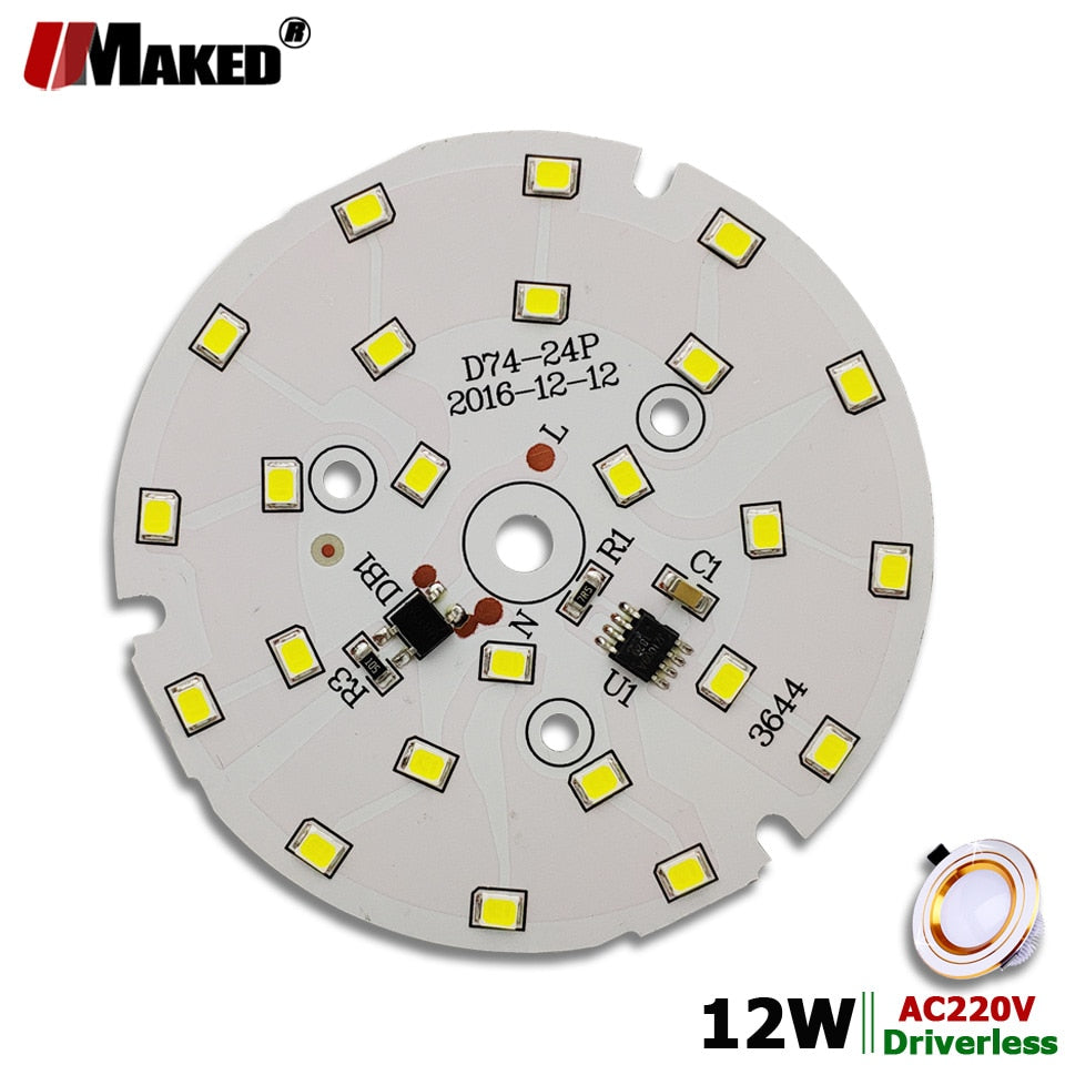 AC220V LED PCB Module 12W 74mm 1200lm Downlight Aluminum plate White/Warm SMD2835 Smart IC Driver For Downlight Ceiling Lamps
