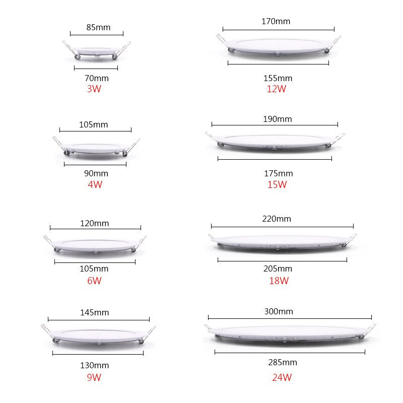 LED Panel Light Circular Downlight Recessed Bathroom 3W 4W 6W 9W 15W 18W 24W Ceiling Lamp AC85-265V Warm/Cold White