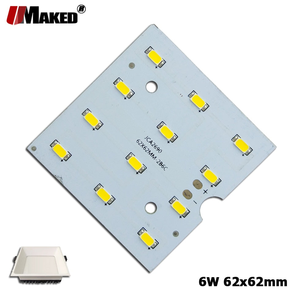 LED PCB 6W 62X62MM 1/10/50Pcs LED Downlight Aluminum Plate Lighting Heatsink SMD5730 110lm/w Square Light Source For Panel lamp