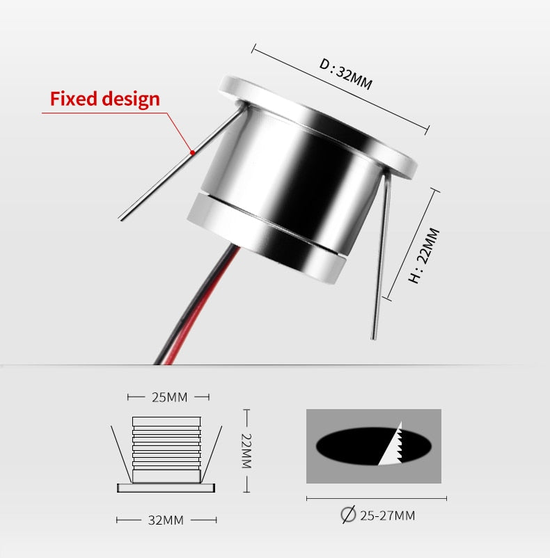 Recessed Led Mini Downlights 1W DC12V Waterproof IP65/20 Under Cabinet Bathroom Kitchen Ceiling Spot Lights Fixtures With Driver