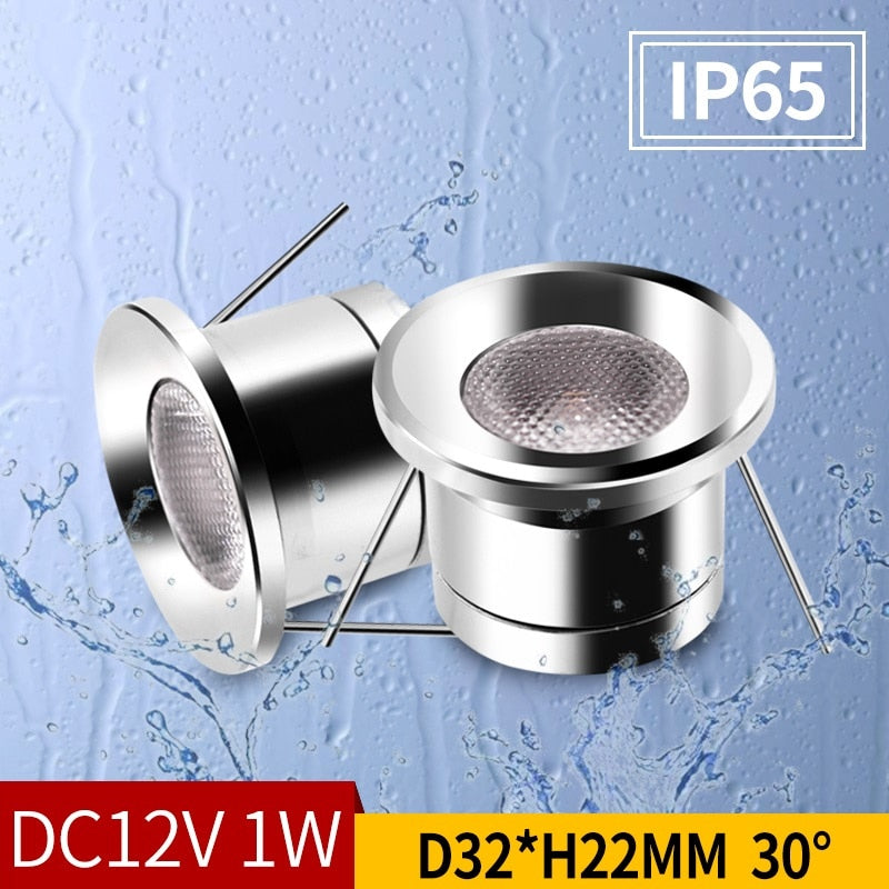 Recessed Led Mini Downlights 1W DC12V Waterproof IP65/20 Under Cabinet Bathroom Kitchen Ceiling Spot Lights Fixtures With Driver