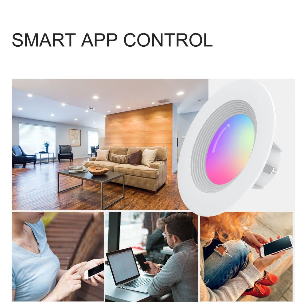 Recessed LED Ceiling Light Smart Downlight WiFi Recessed Light Round Spot Light 6 in 12W Slim Recessed Light with E27 Interface