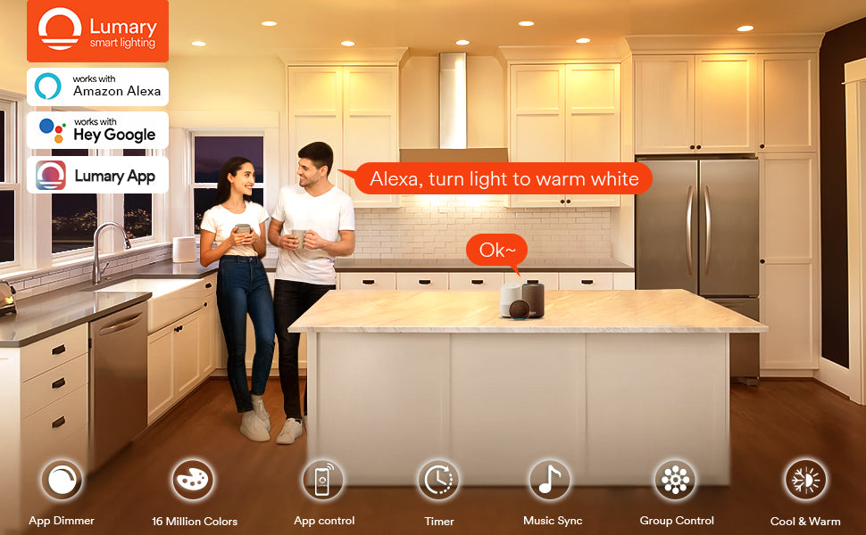 Recessed LED Ceiling Light Smart Downlight WiFi Recessed Light Round Spot Light 6 in 12W Slim Recessed Light with E27 Interface