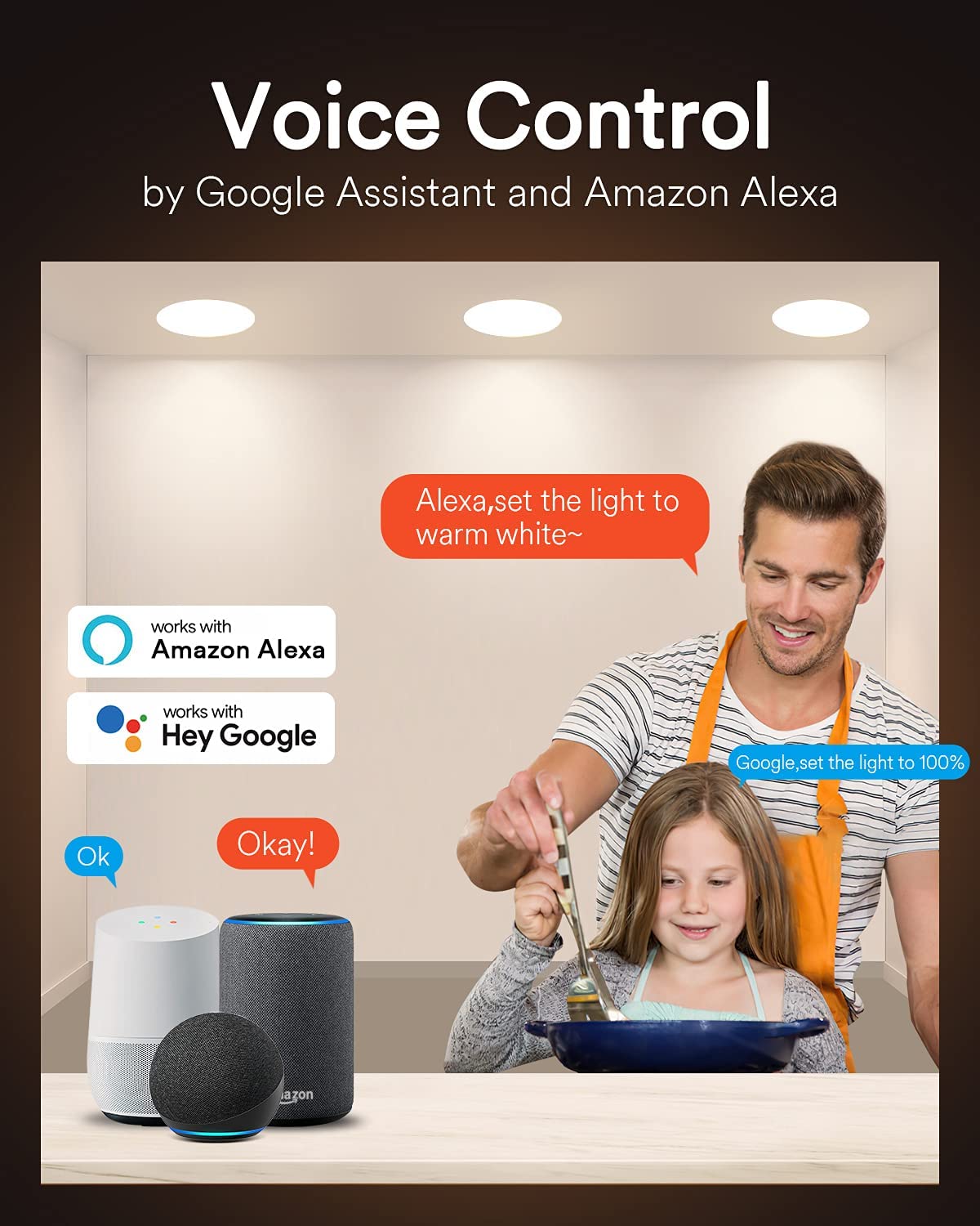 Recessed LED Ceiling Light Smart Downlight WiFi Recessed Light Round Spot Light 6 in 12W Slim Recessed Light with E27 Interface