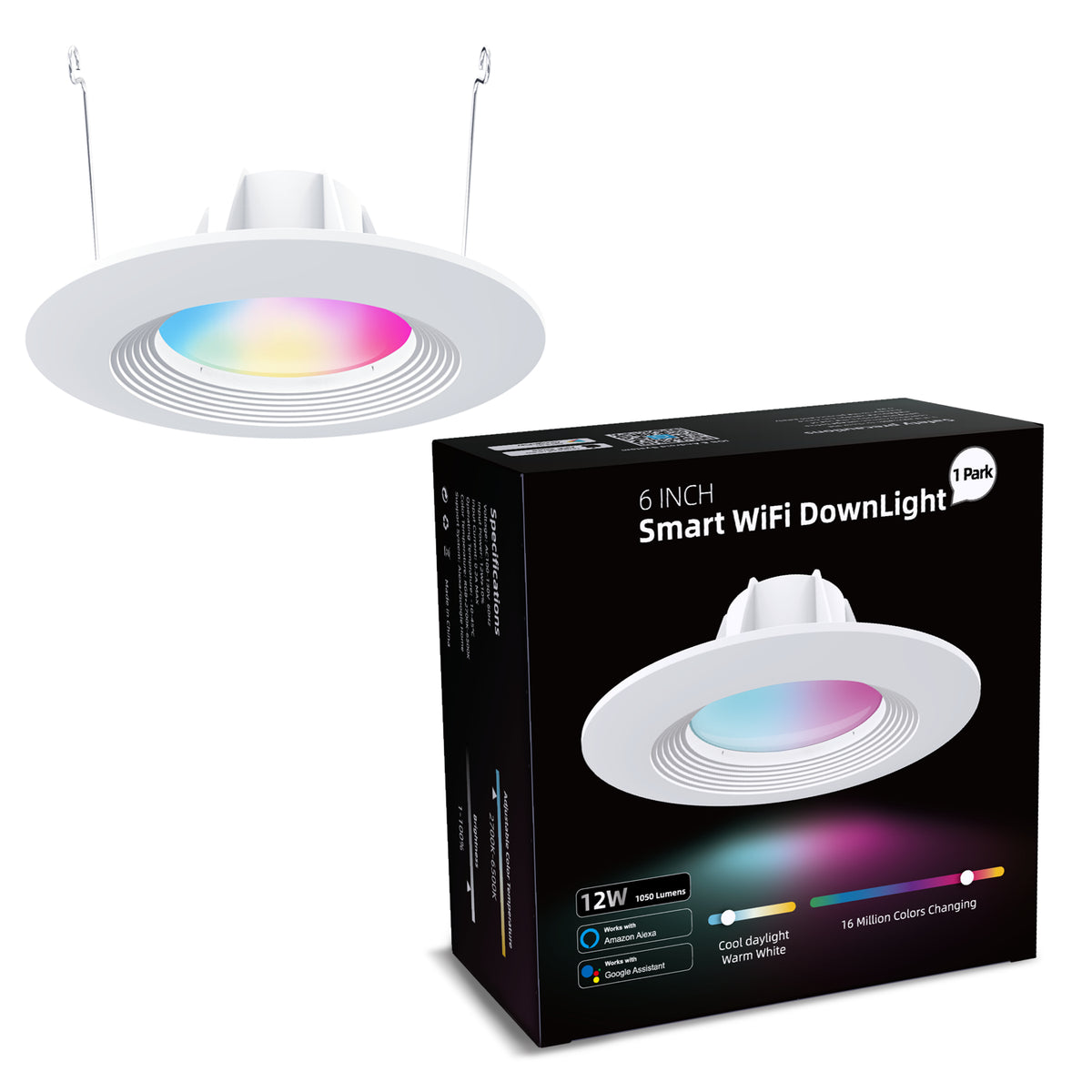 Recessed LED Ceiling Light Smart Downlight WiFi Recessed Light Round Spot Light 6 in 12W Slim Recessed Light with E27 Interface