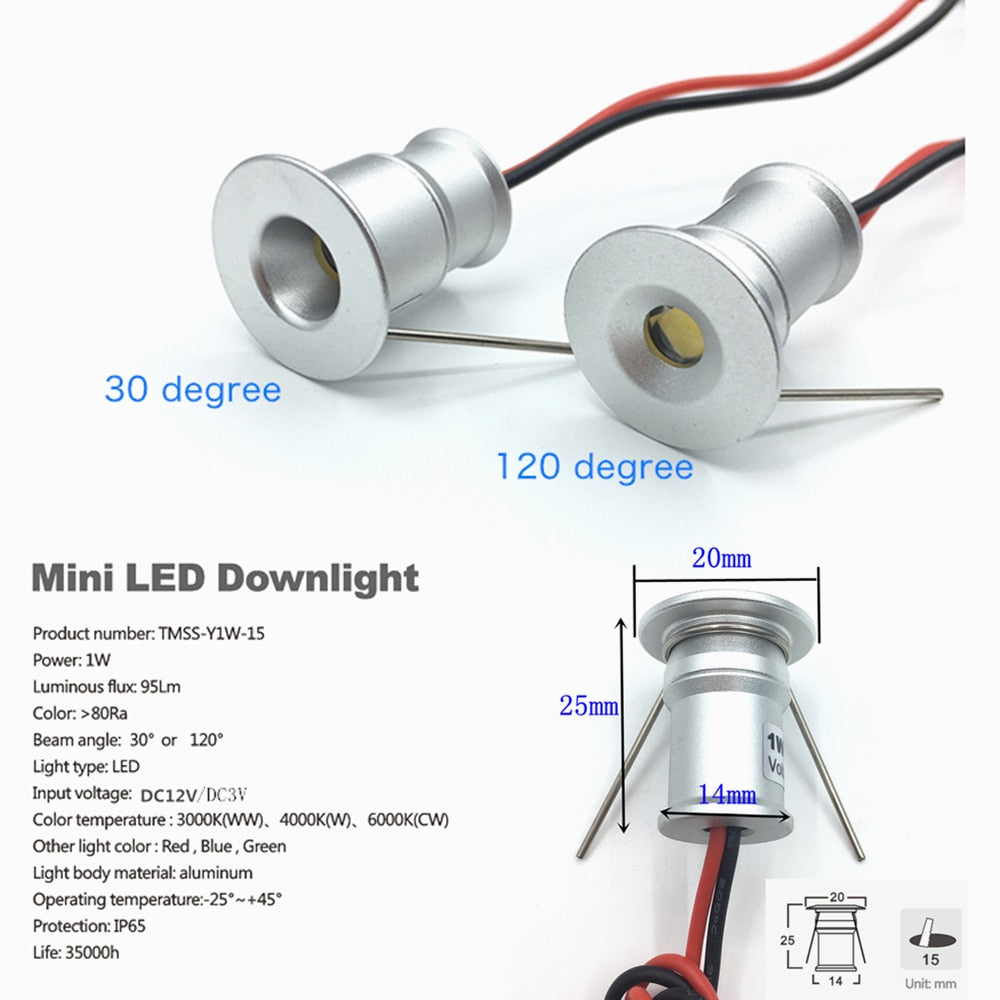 LED Mini Downlight 12V 3V Dimmable Spot Lamp Recessed Downlight for Ceiling Cabinet Showcase Focus KTV Ambient Spotlight