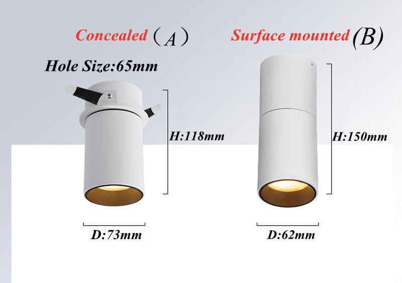 Dimmable 90 Foldable Recessed Ceiling Downlight AC 110V 220V 12W 15W Black/White Housing 360 Degree Rotatable Ceiling Spot Light