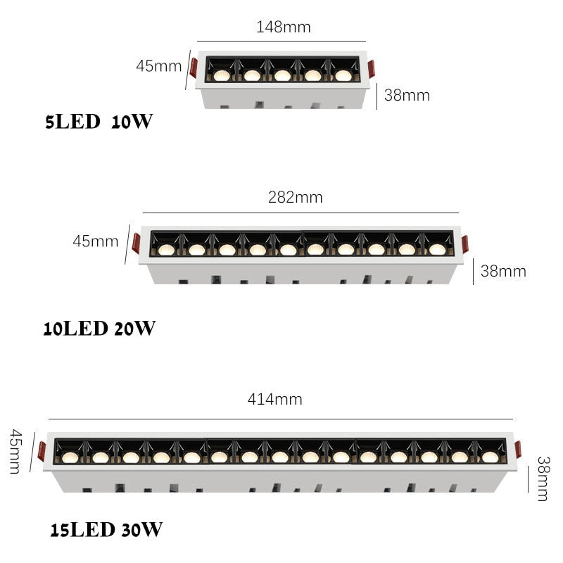 Dimmable LED Downlight 10W 20W 30W Spot Light Line Light Bar Creative Linear Long Strip Living Room Corridor Recessed