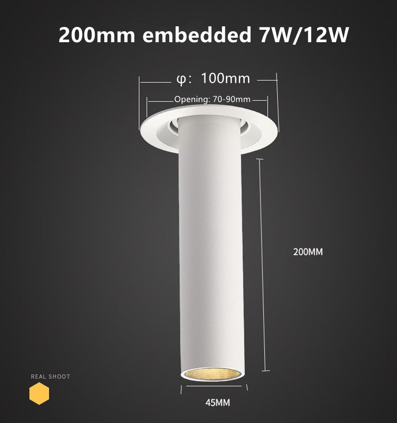 LED downlight long tube spotlight 7W 12W restaurant guest room clothing store home lighting fixture LED spotlight