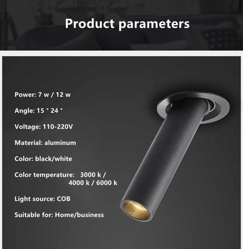 LED downlight long tube spotlight 7W 12W restaurant guest room clothing store home lighting fixture LED spotlight