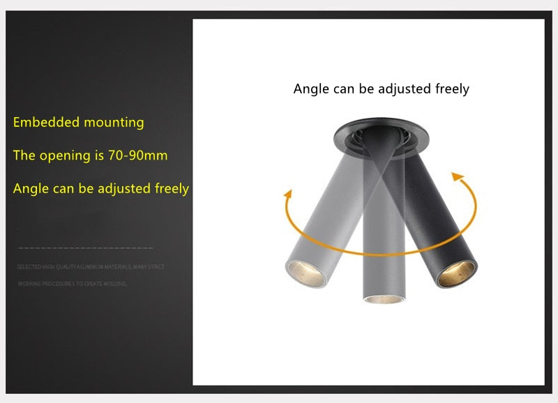 LED downlight long tube spotlight 7W 12W restaurant guest room clothing store home lighting fixture LED spotlight