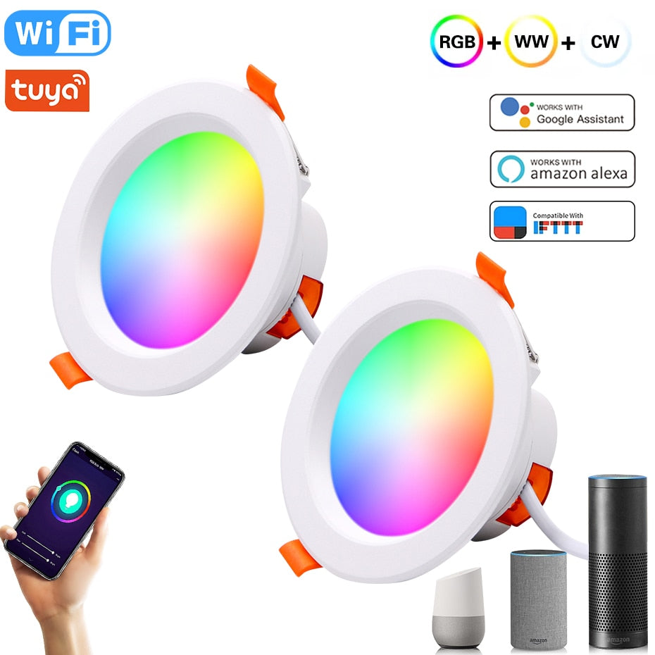 Tuya Smart Downlight Smart Home WiFi Music Control 5W/7W/9W/15W Dimmable Indoor Spot lights RGB+WW+CW Support Google Home/IFTTT