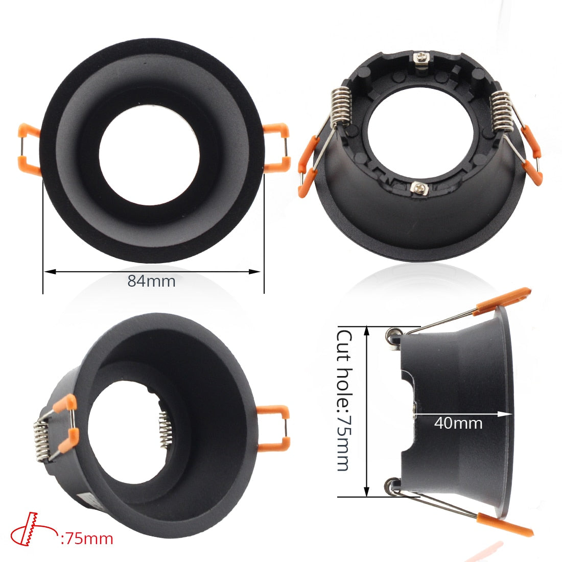 LEDIARY Black Spot LED Downlights Fitting 90-265V Recessed Ceiling Lamp Frame GU5.3 GU10 E27 Bulb Changeable 75MM 90MM Cut Hole