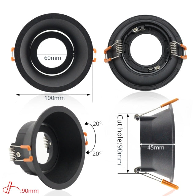 LEDIARY Black Spot LED Downlights Fitting 90-265V Recessed Ceiling Lamp Frame GU5.3 GU10 E27 Bulb Changeable 75MM 90MM Cut Hole